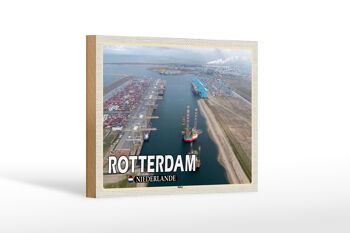 Panneau en bois voyage 18x12 cm navires du port de Rotterdam Pays-Bas 1