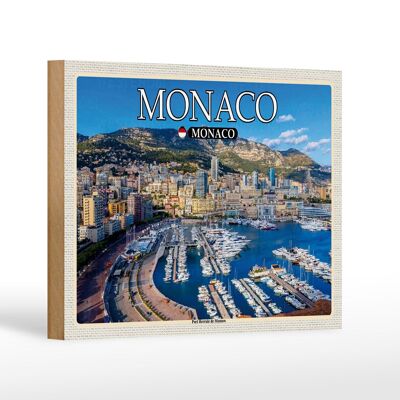 Cartel de madera viaje 18x12 cm Mónaco Mónaco Puerto Hércules de Mónaco decoración