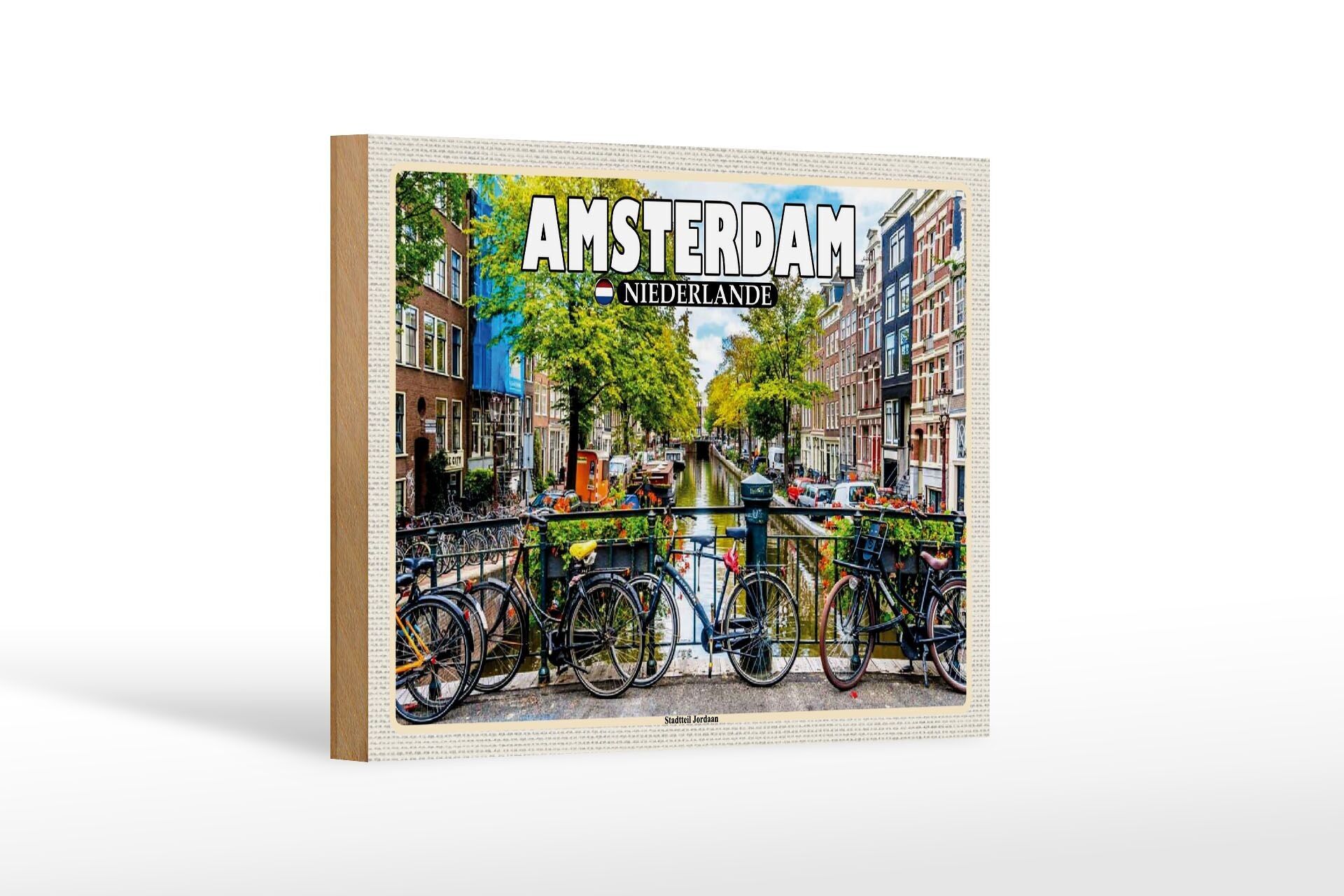 Wooden sign travel 18x12 cm Amsterdam Netherlands district Jordaan