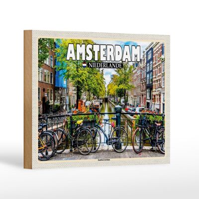 Cartello in legno da viaggio 18x12 cm Amsterdam Paesi Bassi quartiere Jordaan