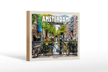 Panneau en bois voyage 18x12 cm Amsterdam Pays-Bas quartier Jordaan 1