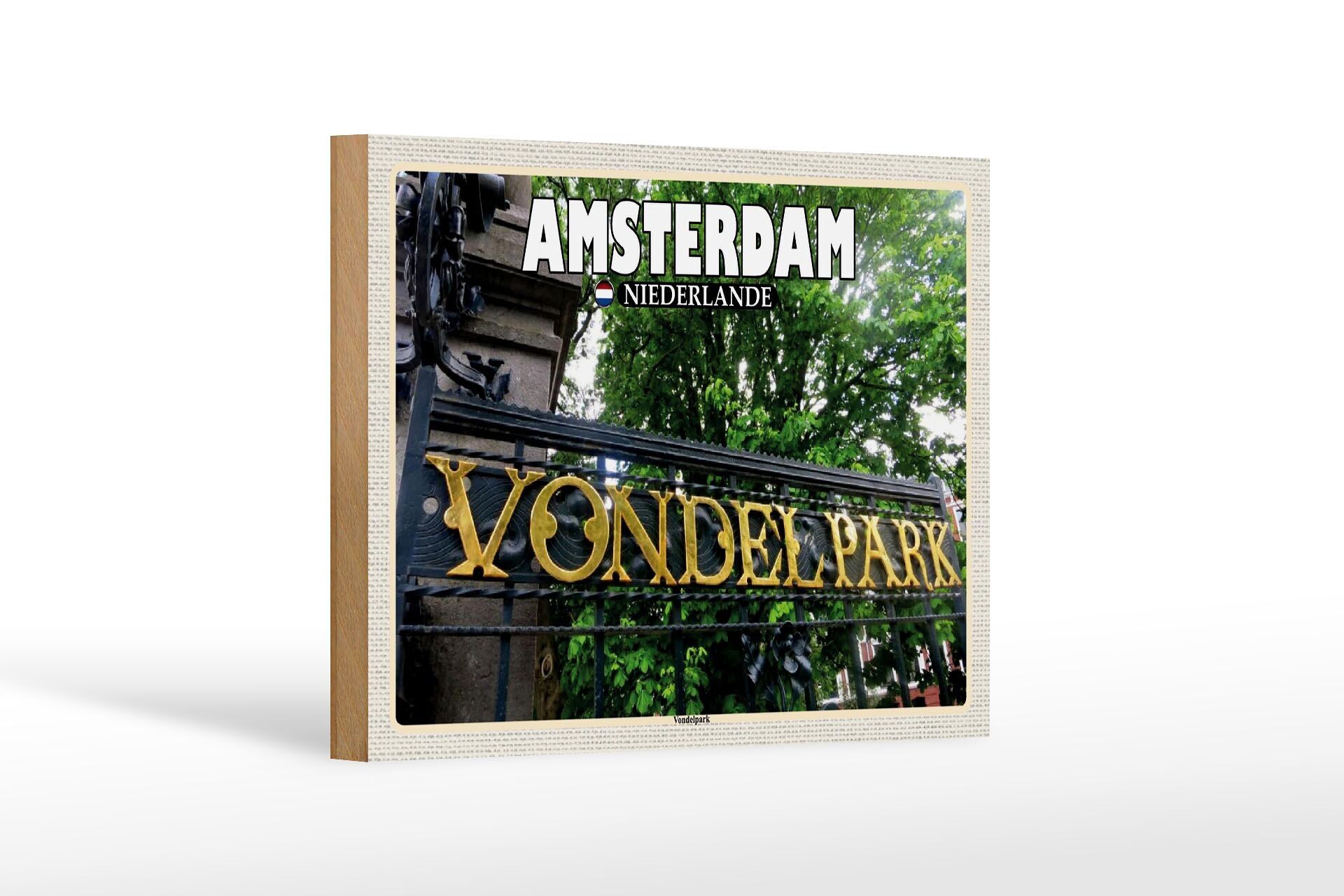 Wooden sign travel 18x12 cm Amsterdam Netherlands Vondelpark