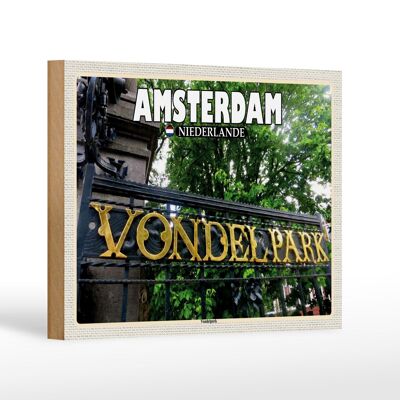 Cartel de madera viaje 18x12 cm Ámsterdam Países Bajos Vondelpark