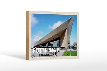 Panneau en bois voyage 18x12 cm Gare centrale de Rotterdam Pays-Bas 1