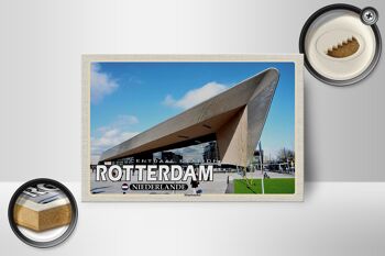 Panneau en bois voyage 18x12 cm Gare centrale de Rotterdam Pays-Bas 2