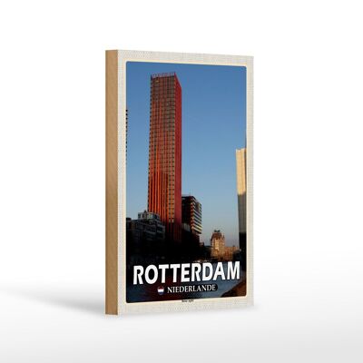 Panneau en bois voyage 12x18 cm Rotterdam Pays-Bas Pomme rouge