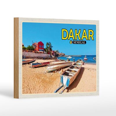 Cartel de madera viaje 18x12 cm Dakar Senegal playa mar vacaciones