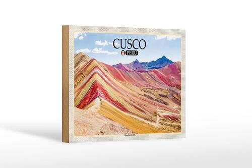 Holzschild Reise 18x12 cm Cusco Peru Regenbogenberge Dekoration
