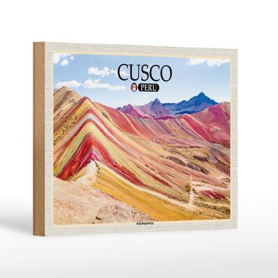 Cartel de madera viaje 18x12 cm Decoración montañas arcoíris Cusco Perú
