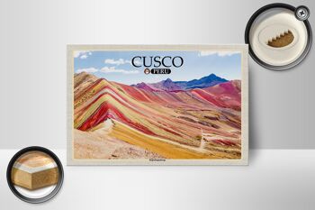 Panneau en bois voyage 18x12 cm Cusco Pérou décoration montagnes arc-en-ciel 2