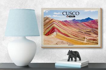 Panneau en bois voyage 18x12 cm Cusco Pérou décoration montagnes arc-en-ciel 3