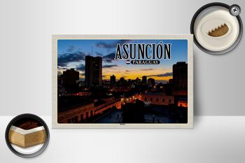 Panneau en bois voyage 18x12 cm Asunción Paraguay horizon coucher de soleil 2