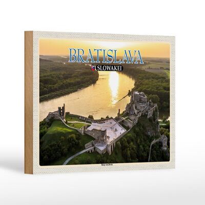 Cartello in legno da viaggio 18x12 cm Castello di Bratislava Slovacchia di Devin