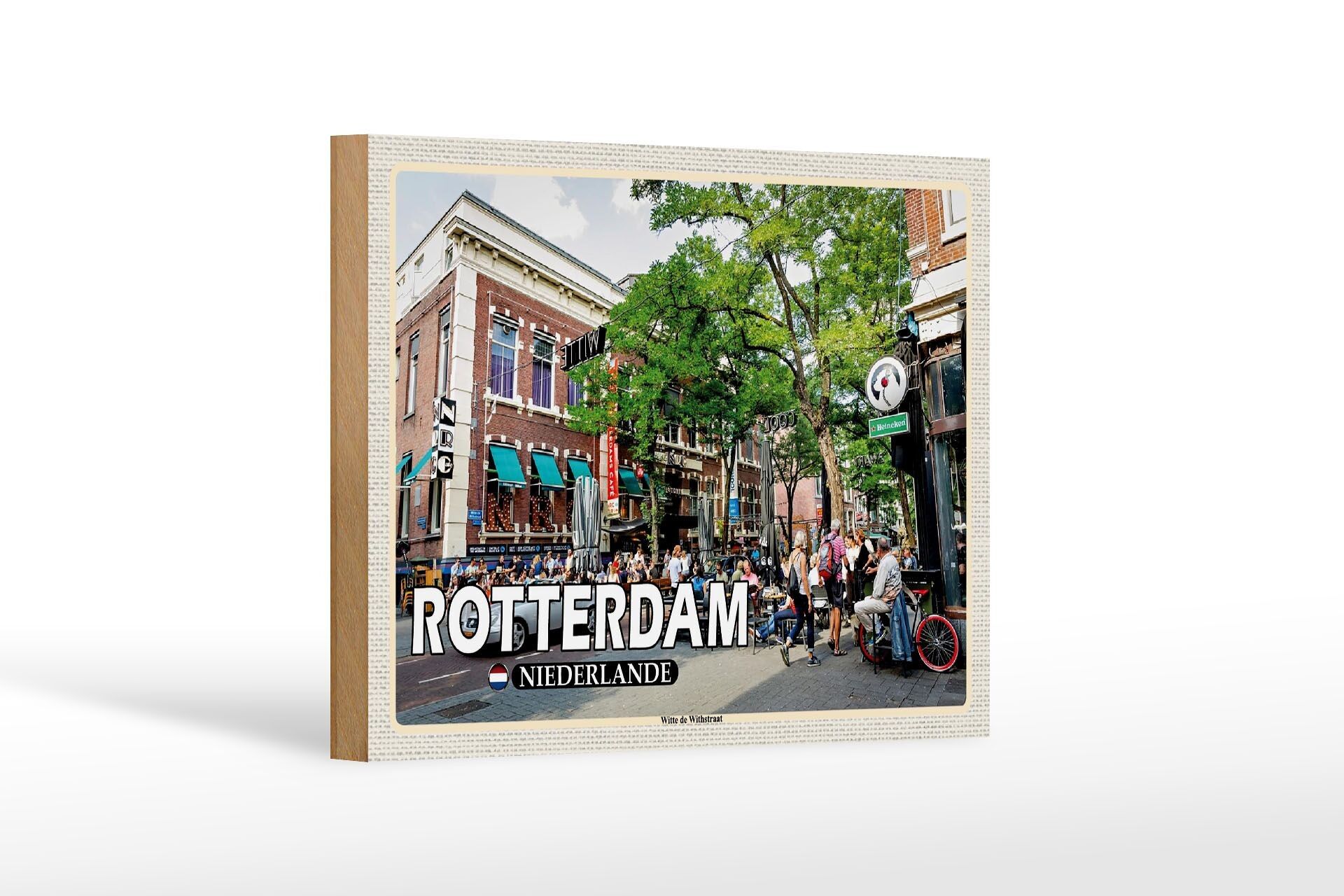 Wooden sign travel 18x12 cm Rotterdam Netherlands Witte de Withstraat
