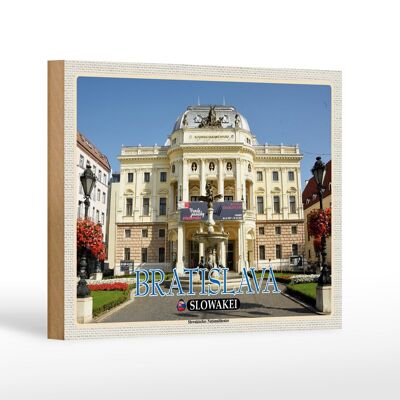 Panneau en bois voyage 18x12 cm Bratislava Slovaquie Théâtre Slovaque