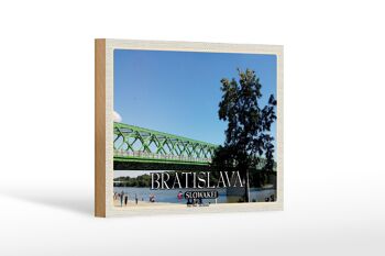 Panneau en bois voyage 18x12 cm Bratislava Slovaquie Stary Most Old Bridge 1