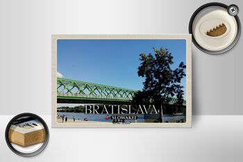 Panneau en bois voyage 18x12 cm Bratislava Slovaquie Stary Most Old Bridge 2