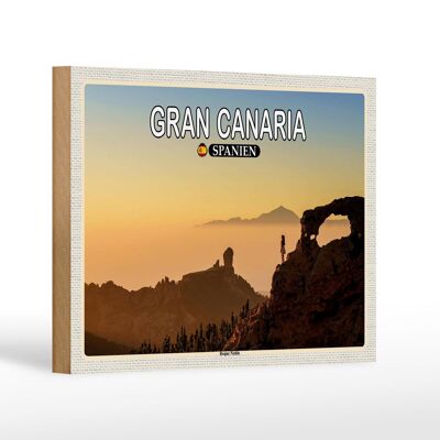 Cartello da viaggio in legno 18x12 cm Gran Canaria Spagna Decorazione montagna Roque Nublo