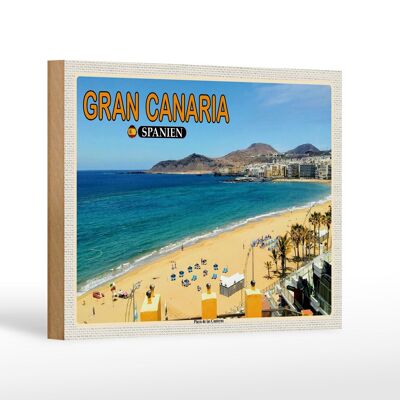 Cartel de madera viaje 18x12 cm Gran Canaria España Playa de las Canteras