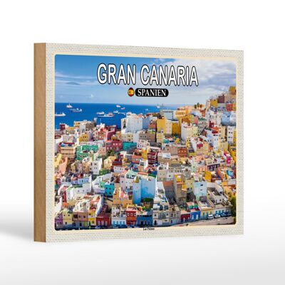 Panneau en bois voyage 18x12 cm Gran Canaria Espagne Las Palmas décoration ville