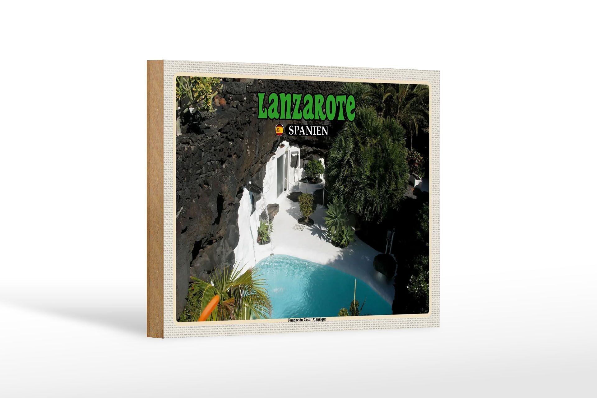 Cartel de madera viaje 18x12 cm Lanzarote España Fundacion César Manrique
