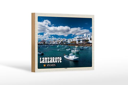 Holzschild Reise 18x12 cm Lanzarote Spanien Arrecife Stadt Meer