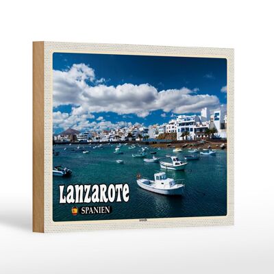 Panneau en bois voyage 18x12 cm Lanzarote Espagne Arrecife ville mer