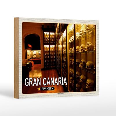 Cartel de madera viaje 18x12 cm Gran Canaria España Museo Museo Canario