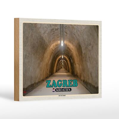Cartello in legno da viaggio 18x12 cm Zagabria Croazia Il Tunnel del Gric