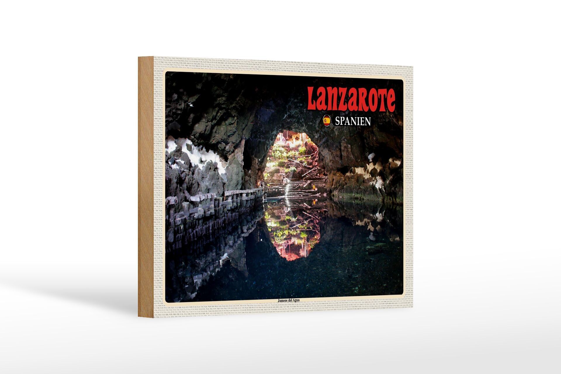 Cartel de madera viaje 18x12 cm Lanzarote España Jameos del Agua