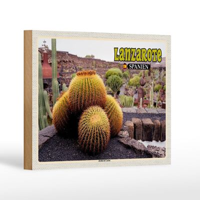 Cartel de madera viaje 18x12 cm Lanzarote España Jardin de Cactus Garden