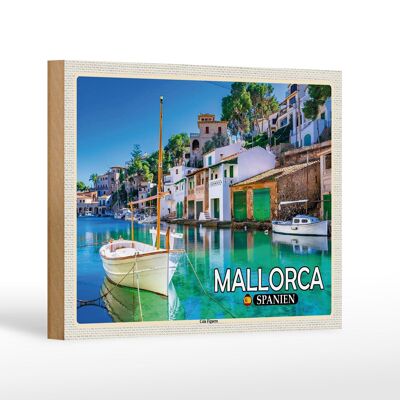 Cartel de madera viaje 18x12 cm Mallorca España Cala Figuera ciudad bahía