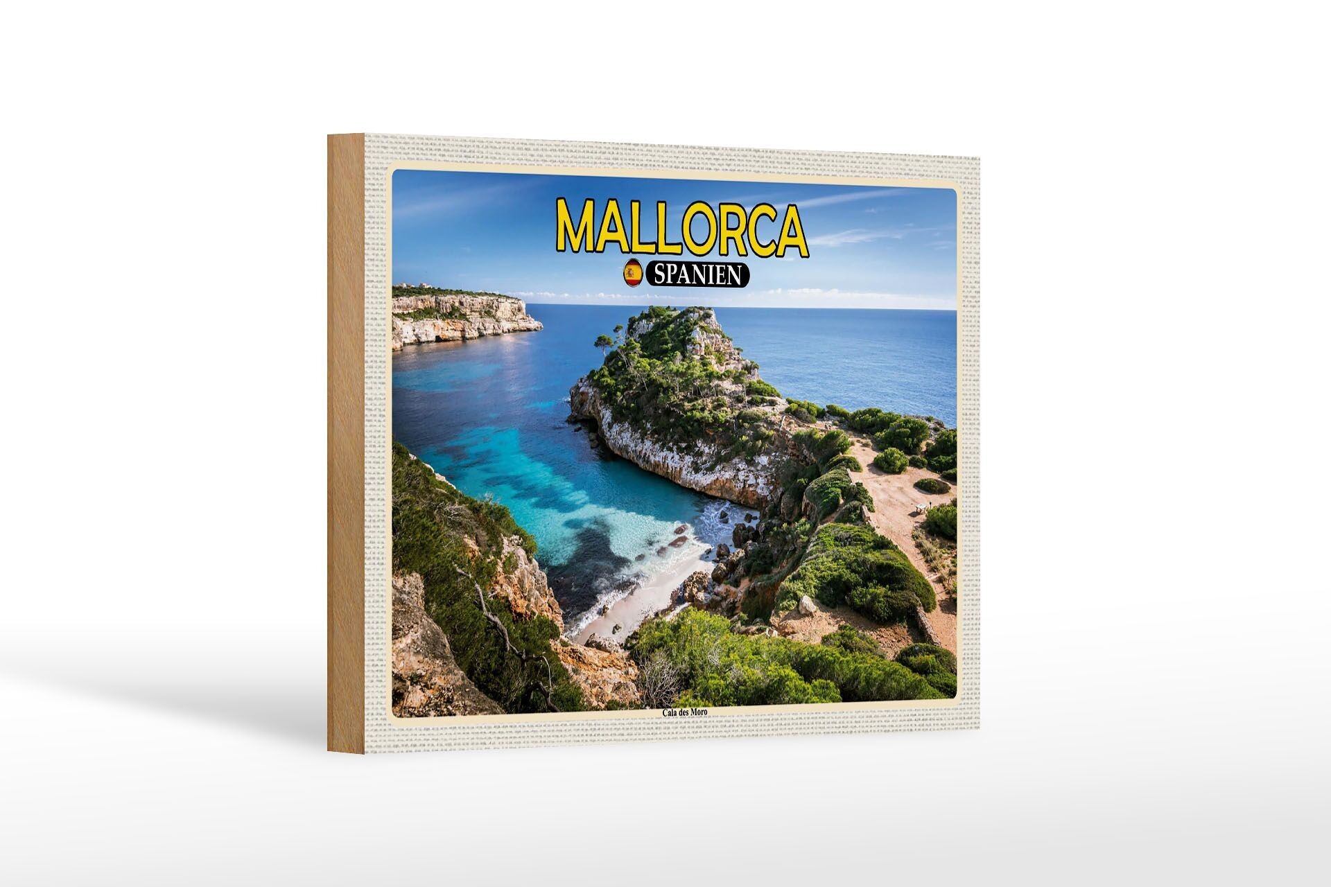 Cartel de madera viaje 18x12 cm Mallorca España Cala des Moro Decoración Bahía