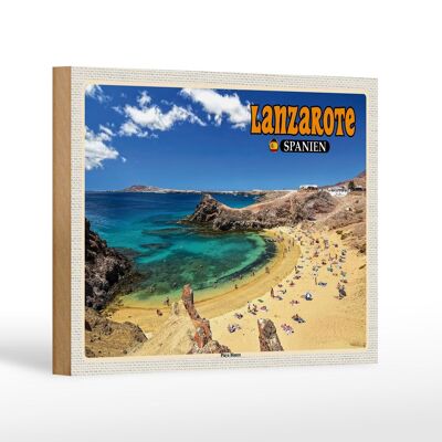 Panneau en bois voyage 18x12 cm Lanzarote Espagne Playa Blanca Plage Mer