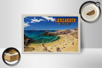 Panneau en bois voyage 18x12 cm Lanzarote Espagne Playa Blanca Plage Mer 2