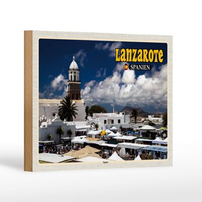 Wooden sign travel 18x12 cm Lanzarote Spain Teguise city church