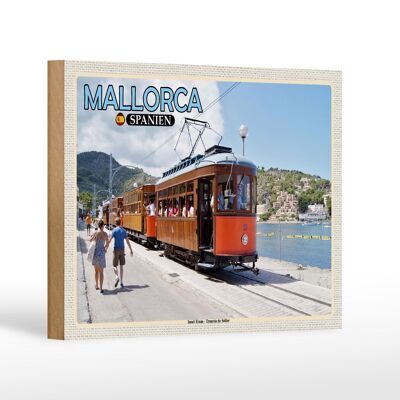 Cartello in legno da viaggio 18x12 cm Maiorca Spagna Isola Tram Tranvia