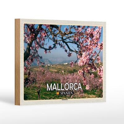 Cartel de madera viaje 18x12 cm Mallorca España decoración flor de almendro