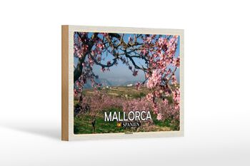 Panneau en bois voyage 18x12 cm Majorque Espagne décoration fleur d'amandier 1