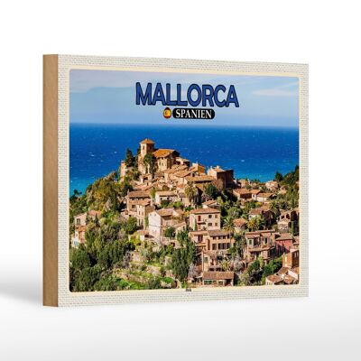 Cartel de madera viaje 18x12 cm Mallorca España Deià mar pequeño pueblo