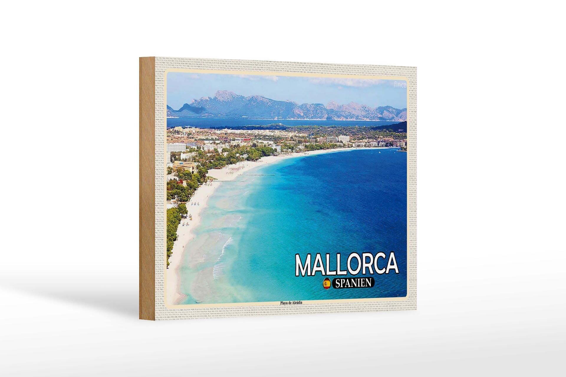 Cartel de madera viaje 18x12 cm Mallorca España Playa de Alcúdia playa