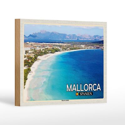 Cartel de madera viaje 18x12 cm Mallorca España Playa de Alcúdia playa