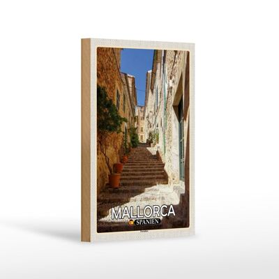 Wooden sign travel 12x18 cm Mallorca Spain Fornaluts stairs