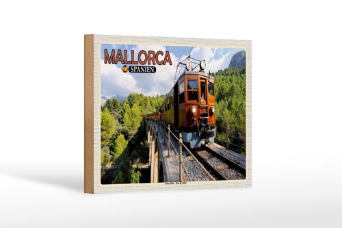 Holzschild Reise 18x12 cm Mallorca Spanien Roter Blitz Tren Sóller