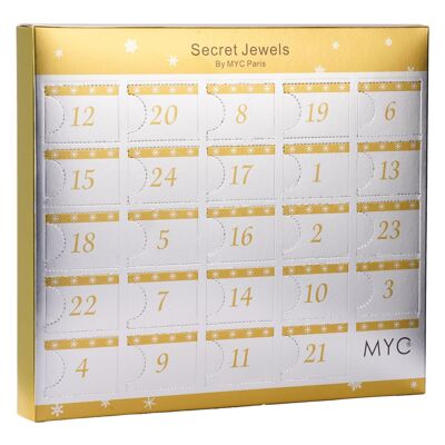 Advent calendar 13 jewels and 11 pearls - Destiny - Gold Finish - Gold and Crystal or white