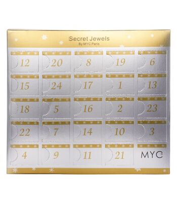 Calendrier de l'avent 13 bijoux et 11 perles - Destiny - Finition Dorée - Doré et Cristal ou blanc 3