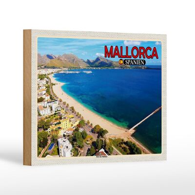 Holzschild Reise 18x12 cm Mallorca Spanien Port de Pollenca Meer