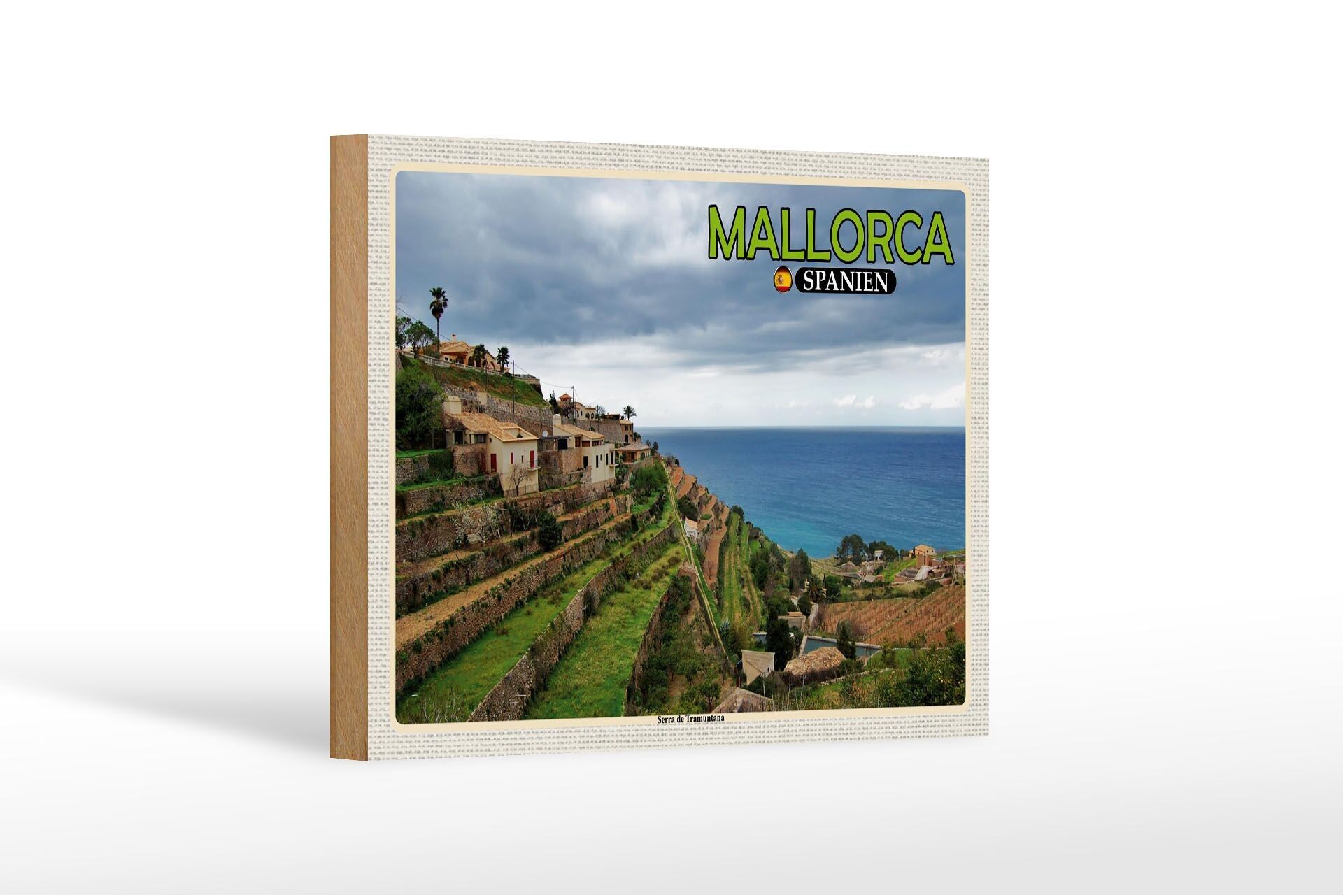 Cartel de madera viaje 18x12 cm Mallorca España Serra de Tramuntana