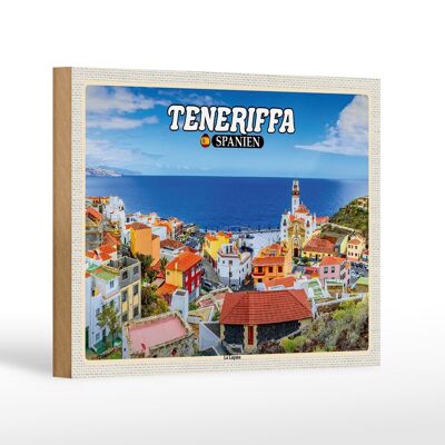 Cartel de madera viaje 18x12 cm Tenerife España La Laguna ciudad marítima