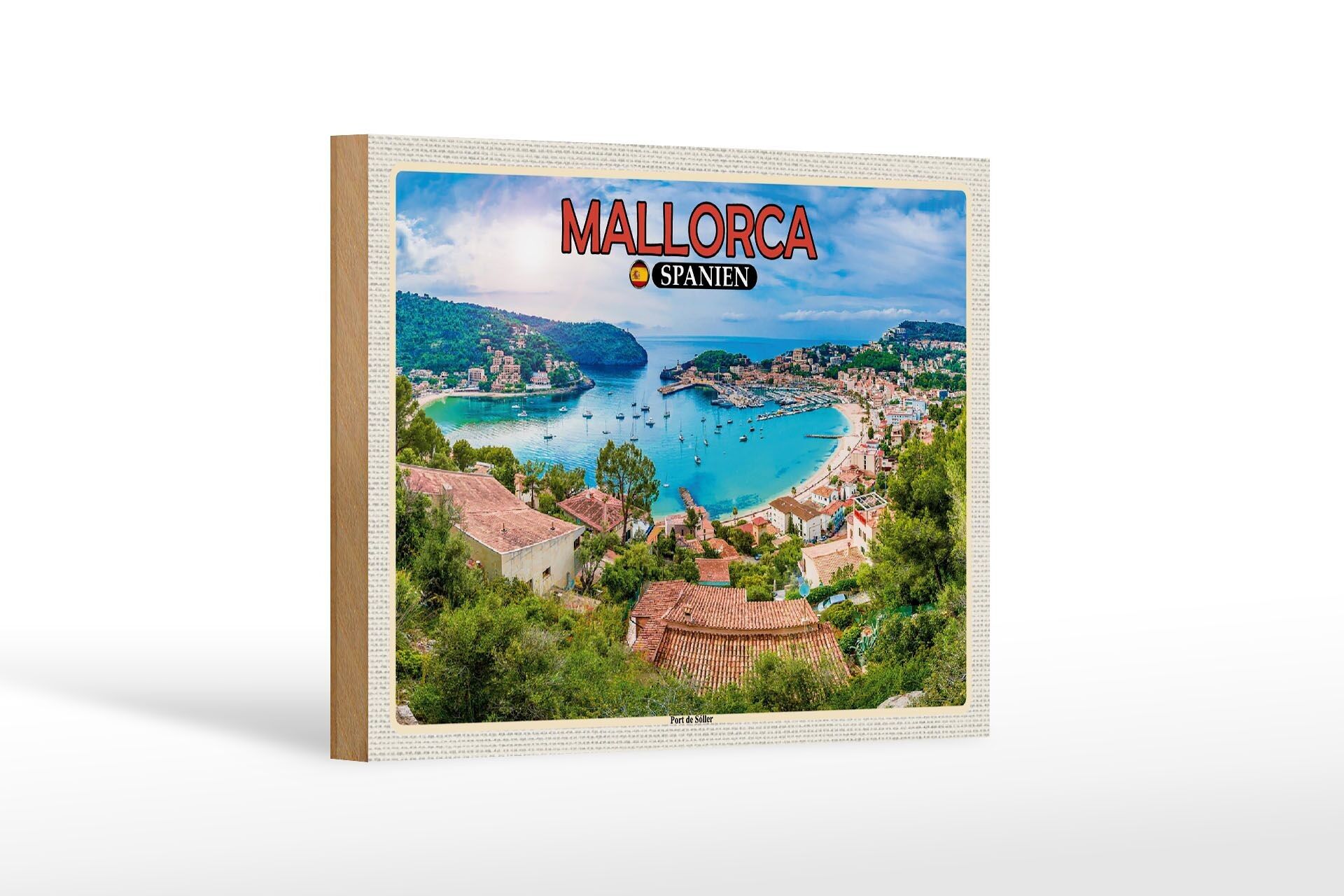 Cartel de madera viaje 18x12 cm Mallorca España Port de Sóller vacaciones